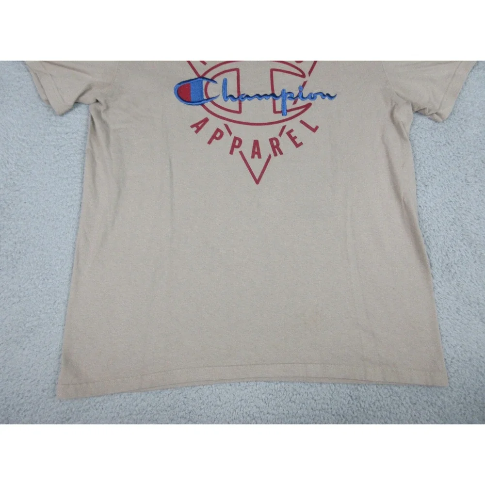 Champion Shirt Mens Large Beige Athletic Apparel Logo Graphic Tee Casual